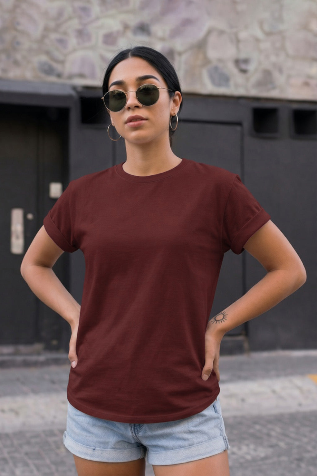Maroon Plain Boyfriend Fit T-Shirt