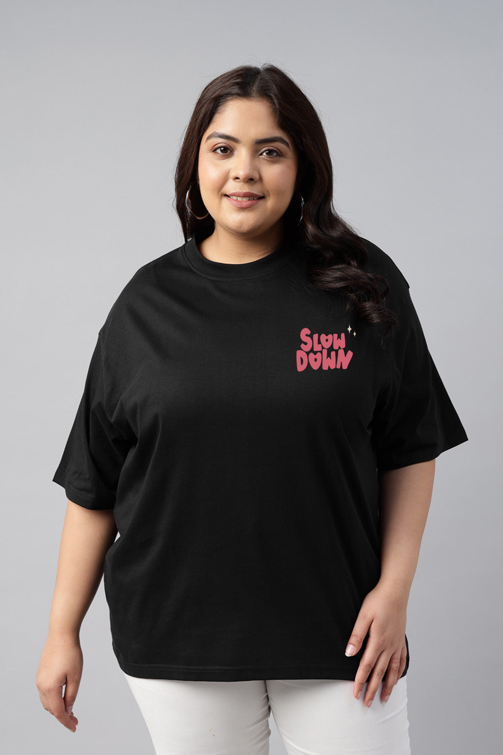 Slow Down Black Plus Size Printed T-shirt