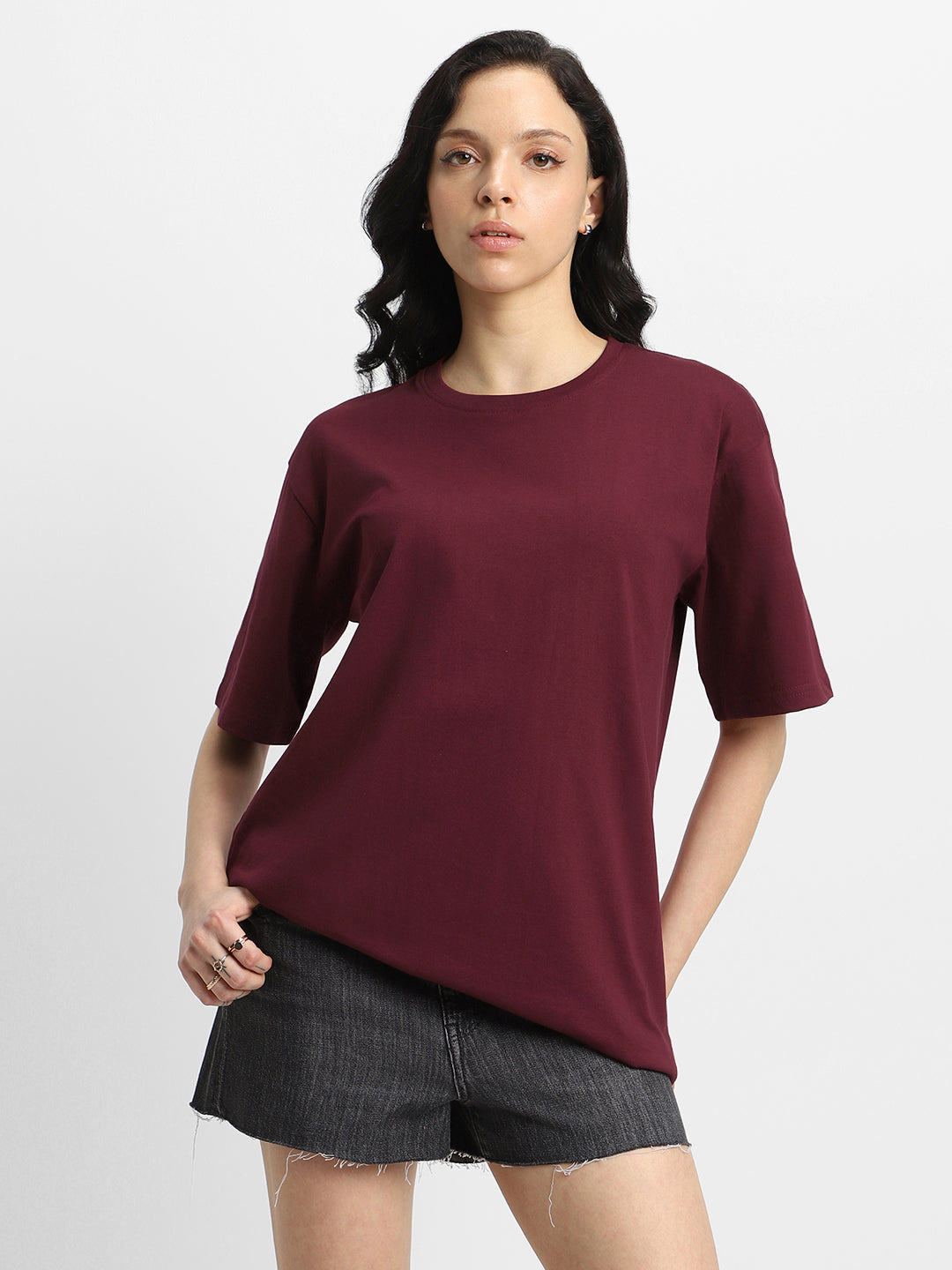 Maroon Plain Oversized T-Shirt