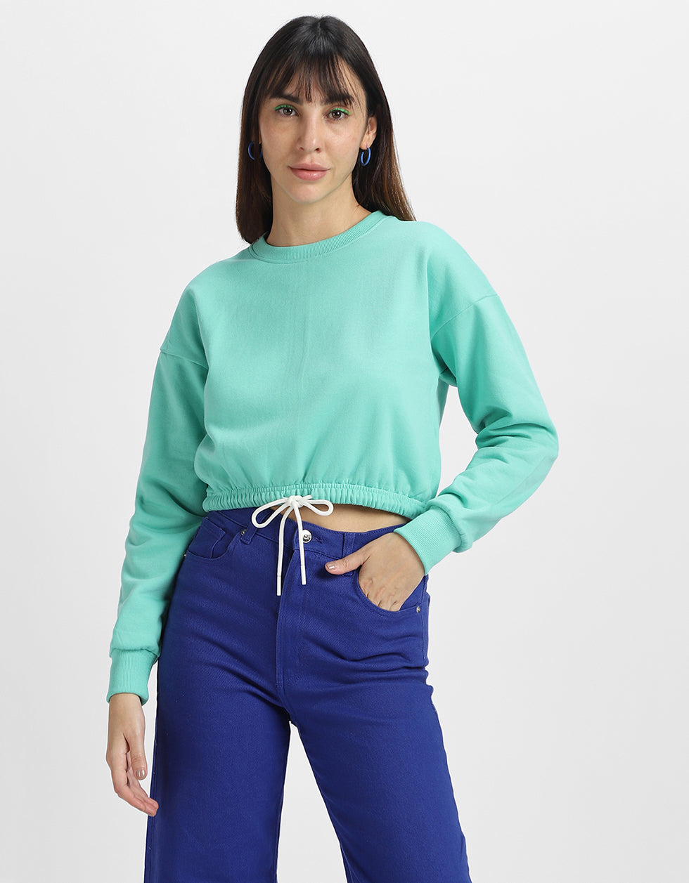 Plain Green Oversized Cropped Sweatshirt