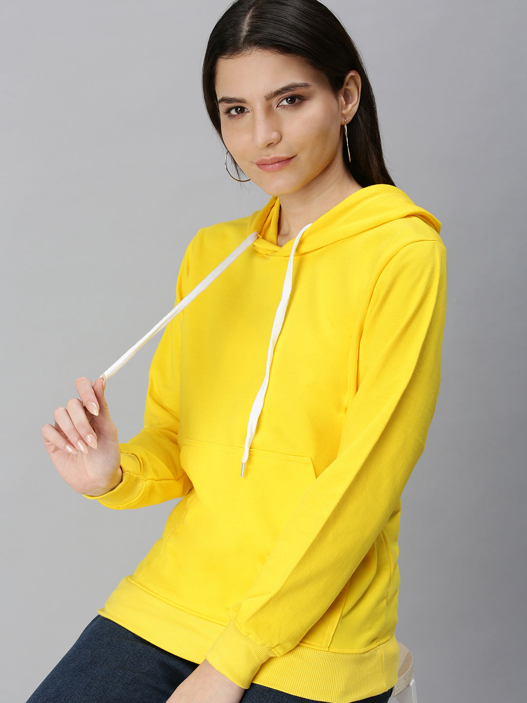 Plain Lemon Yellow Regular Fit Hoodie
