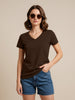 Brown Plain V-Neck Regular Fit T-Shirt