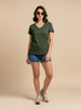 Olive Plain V-Neck Regular Fit T-Shirt