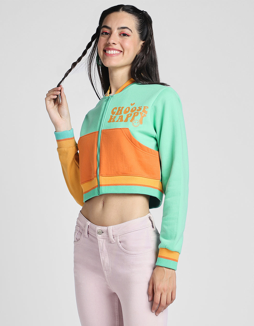 Choose Happy Multicolor Color Blocked Regular Fit Zipper Jacket