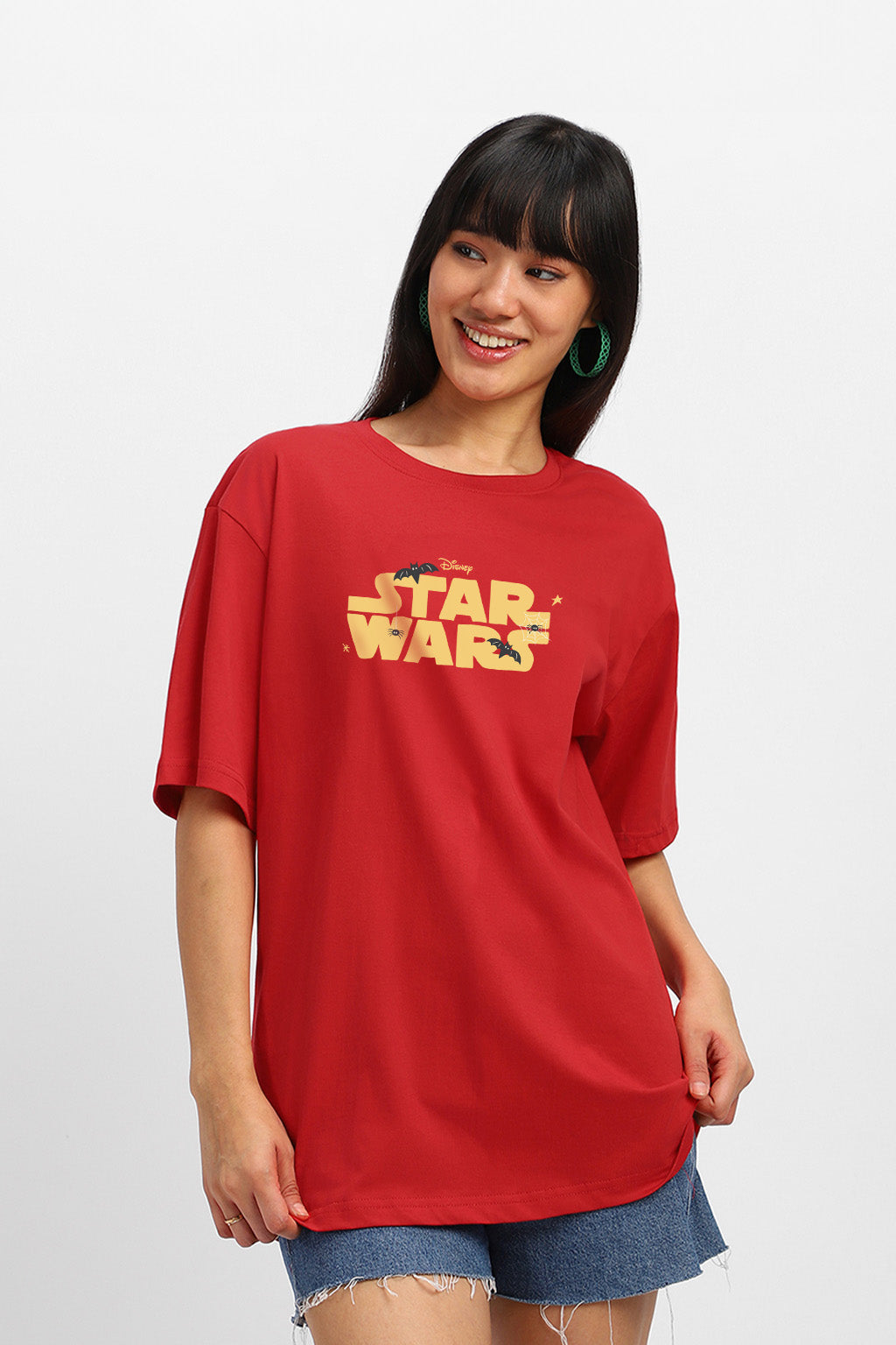 Star War Red Oversized Front Typo Graphic Printed T-Shirt