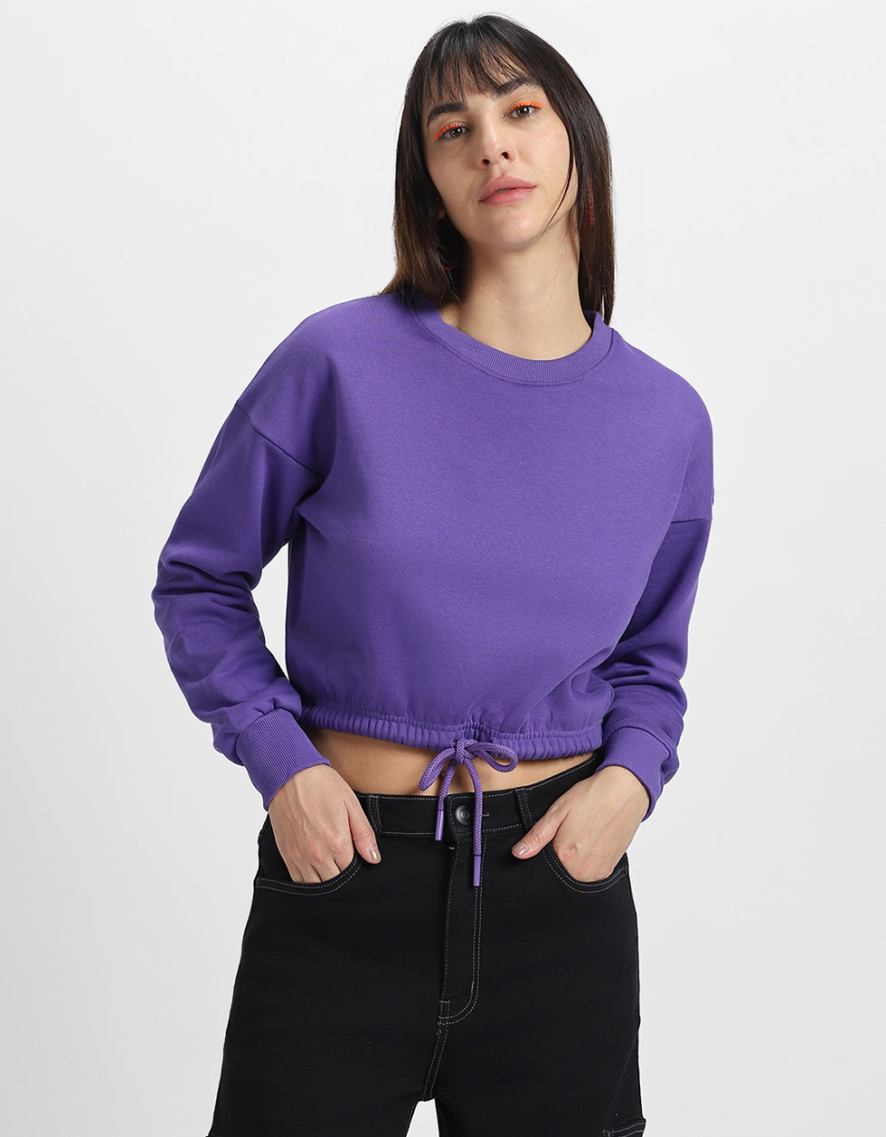 Plain Purple Oversized Cropped Sweatshirt