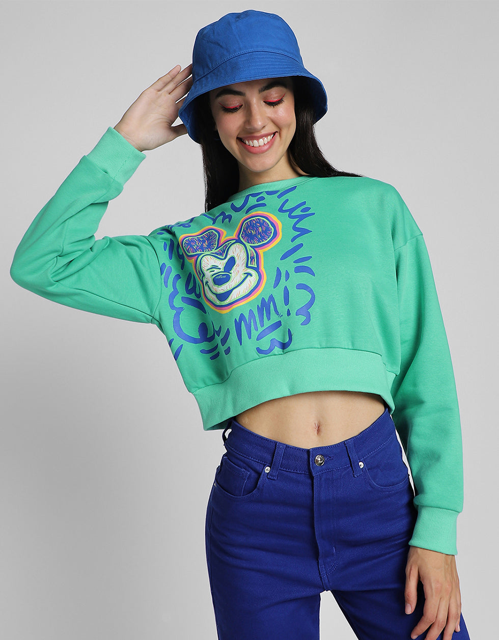 Donald Duck Graphic Printed Green Oversized Sweatshirt