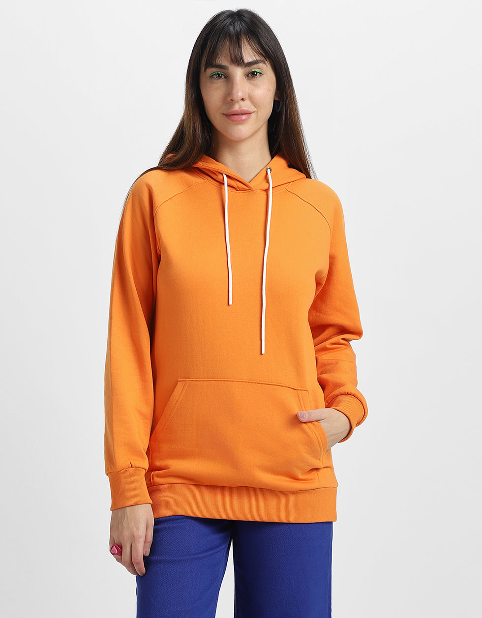 Plain Regular Fit Orange Hoodie