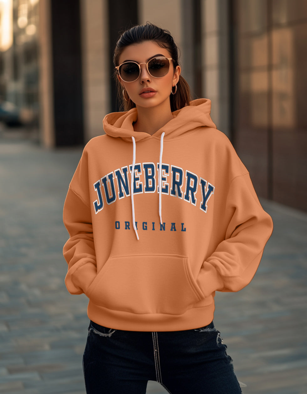 Juneberry Original Orange Graphic Printed Oversized Hoodie