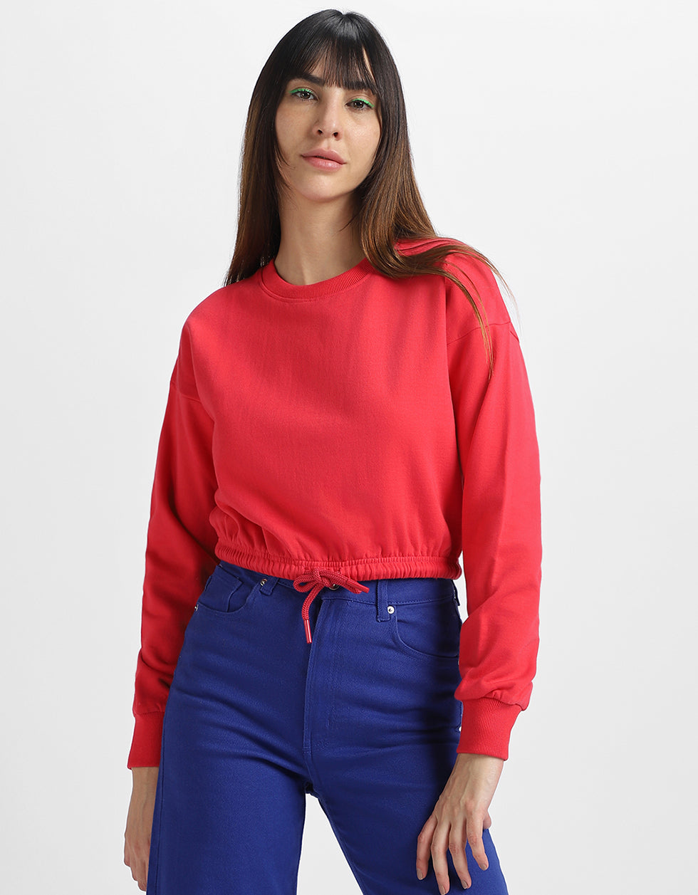 Plain Magenta Oversized Cropped Sweatshirt
