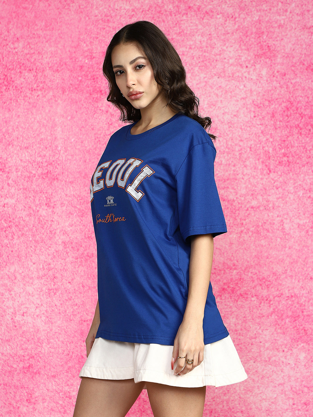 Seoul Royal Blue Oversized Fit Graphic T-Shirt