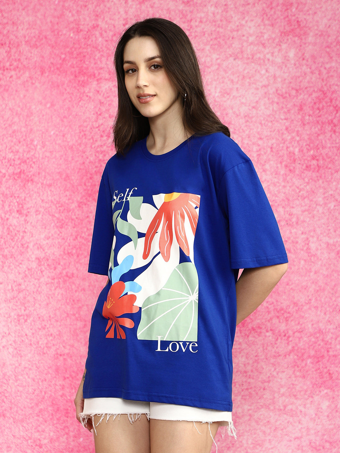 Self Love Royal Blue Oversized Fit Graphic T-Shirt