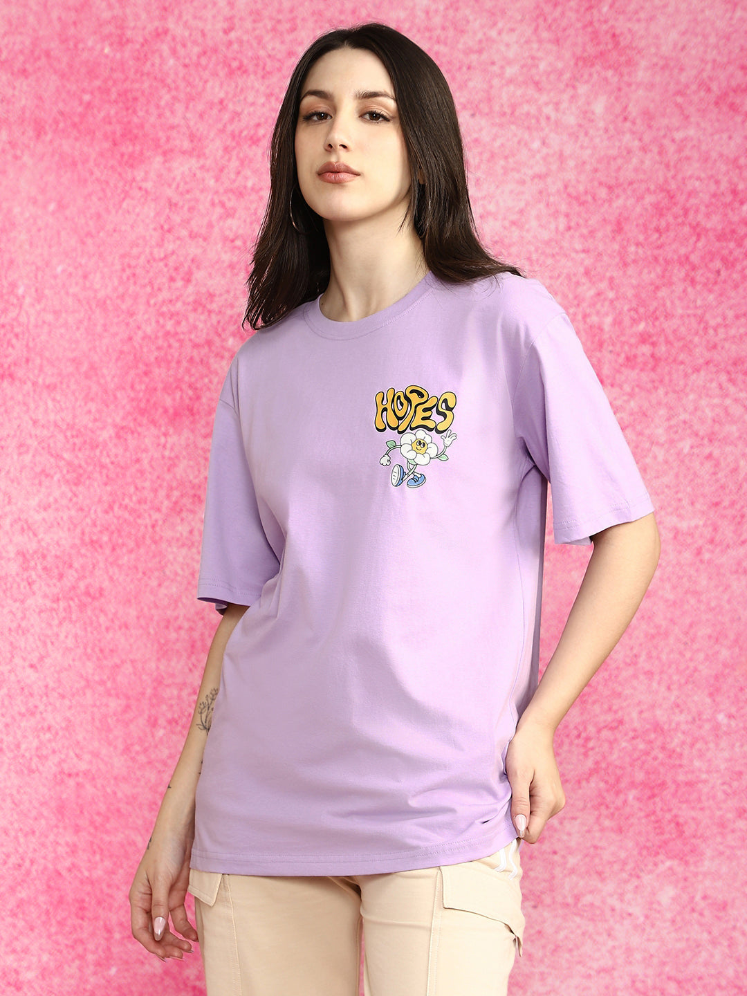 Hopes Lilac Oversized Graphic Printed T-Shirt