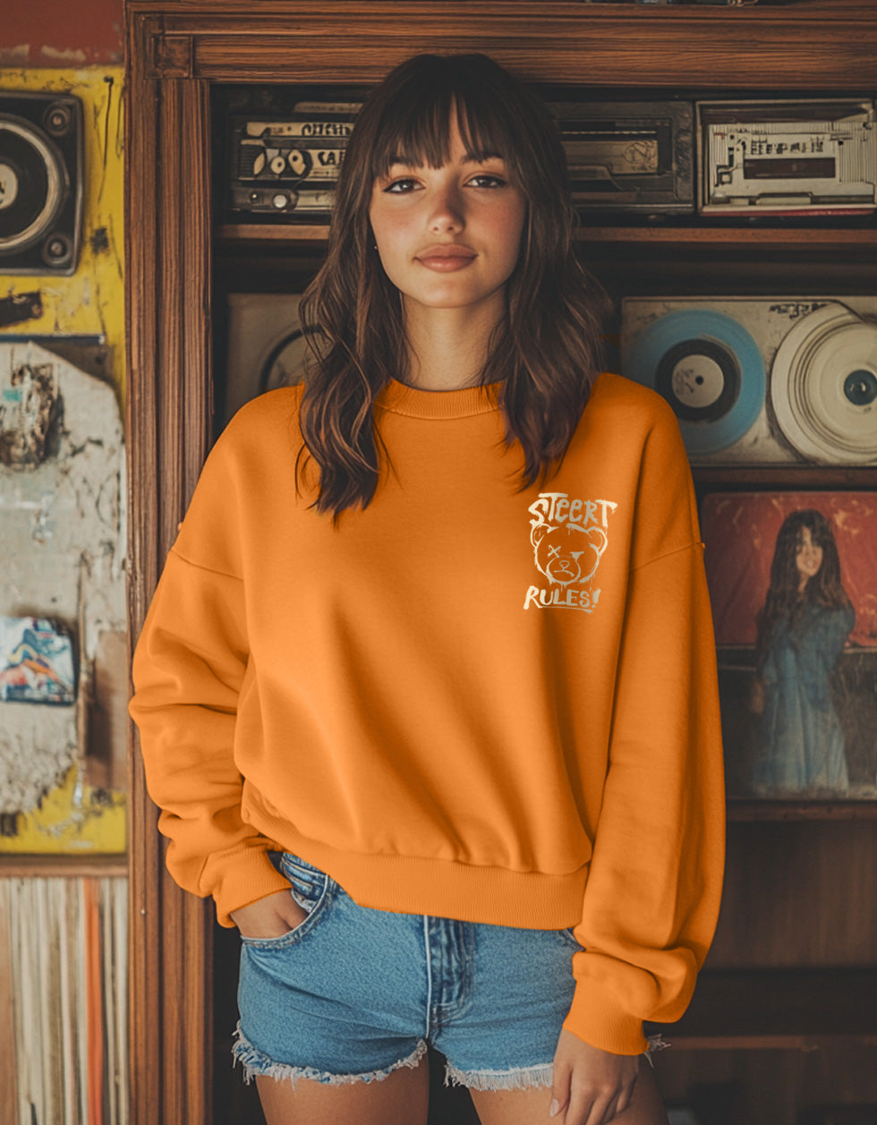 Street Rules Graphic Printed Oversized Orange Sweatshirt