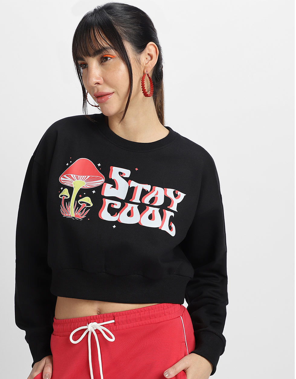 Stay Cool Graphic Printed Oversized Black Sweatshirt