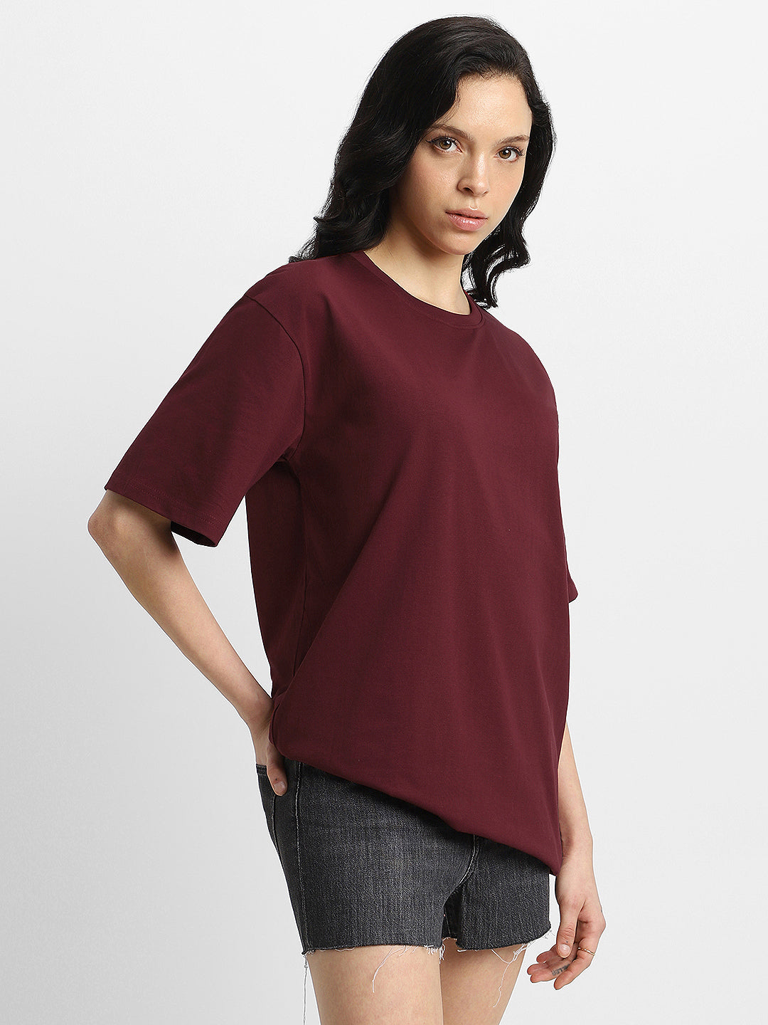 Maroon Plain Oversized T-Shirt