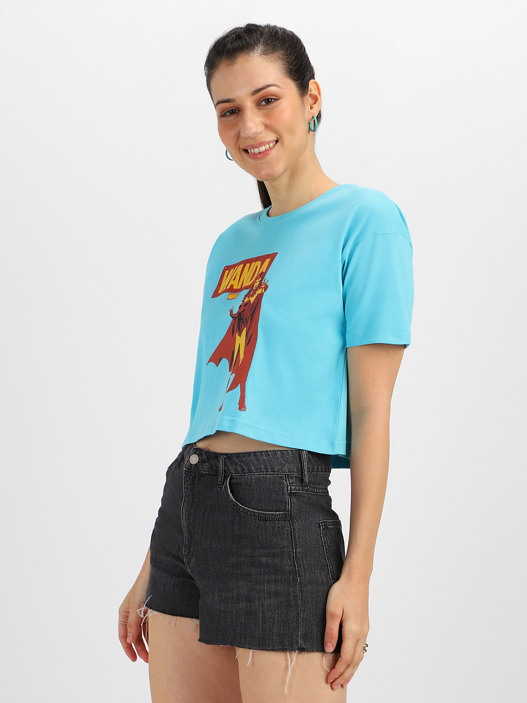 Wanda Marvel Blue Graphic Printed Crop-Top