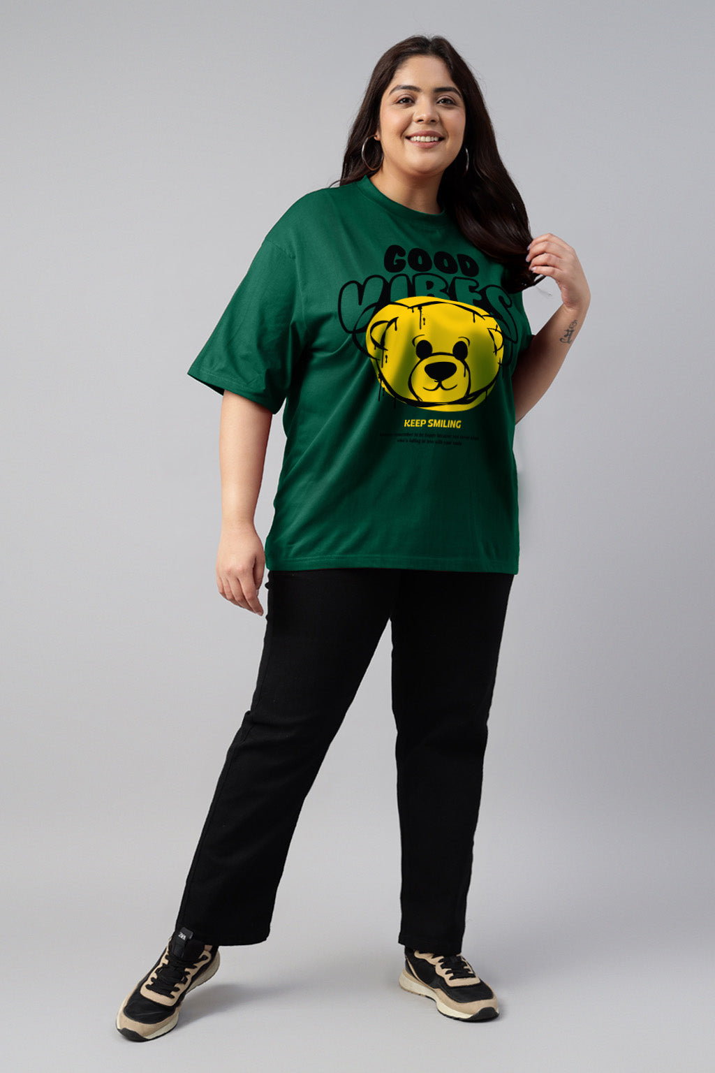 Good Vibes Green Plus Size Printed T-shirt