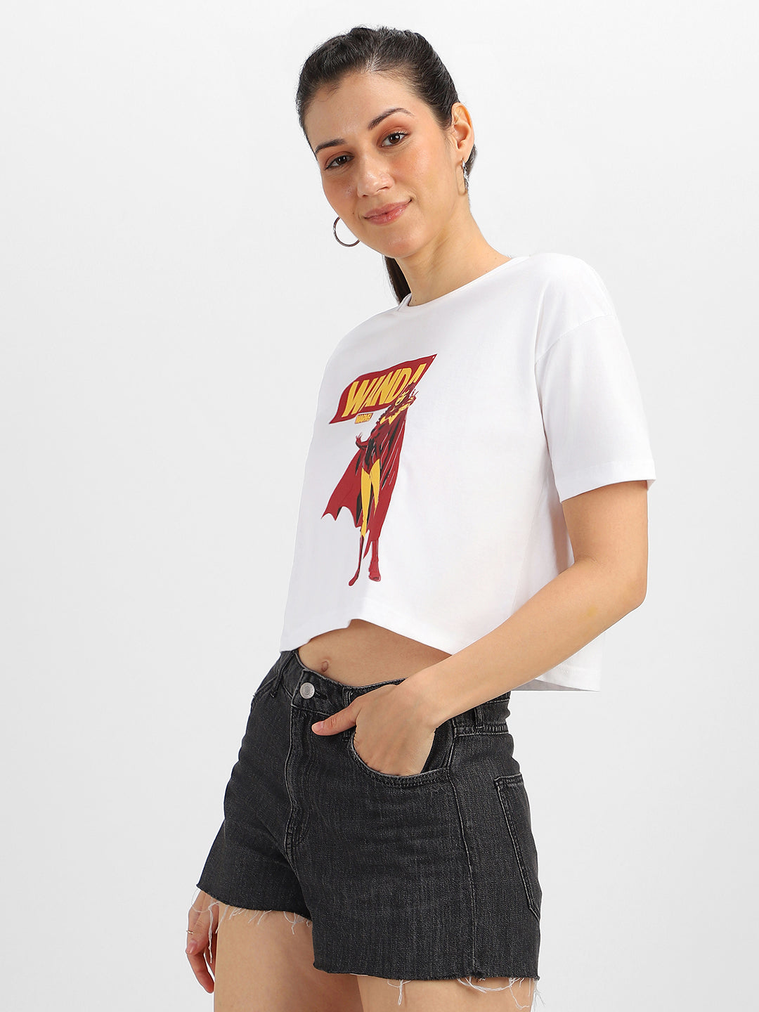 Wanda Marvel White Graphic Printed Crop-Top