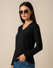 Black V-Neck Plain Full Sleeve Regular Fit T-Shirt