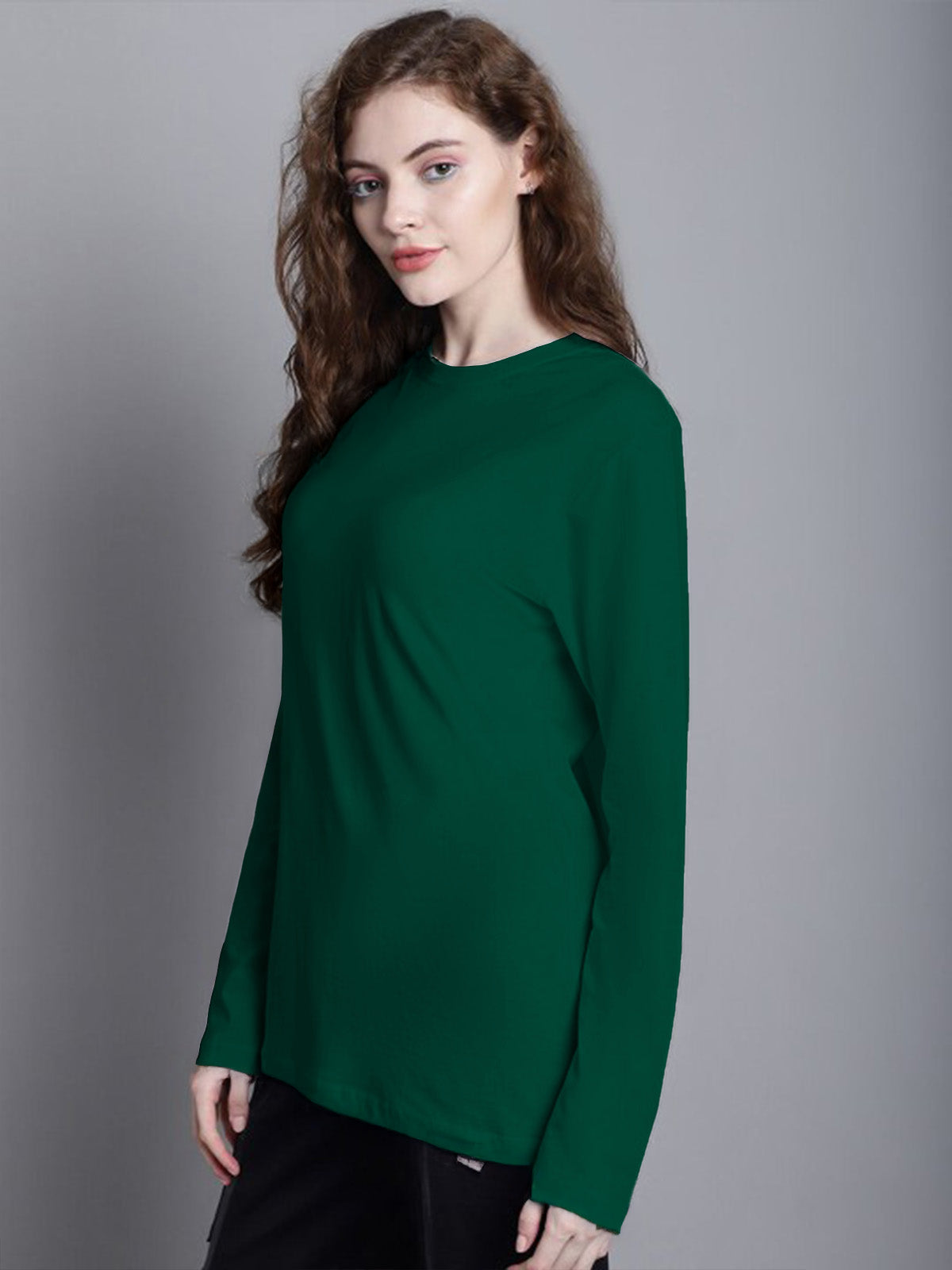 Green Plain Full Sleeve Regular Fit T-Shirt