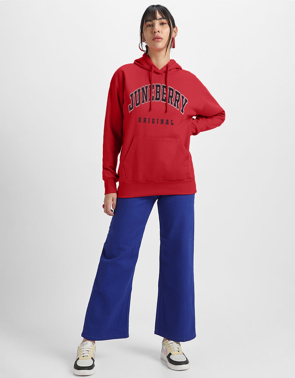 Juneberry Original Red Oversized Graphic Printed Hoodie
