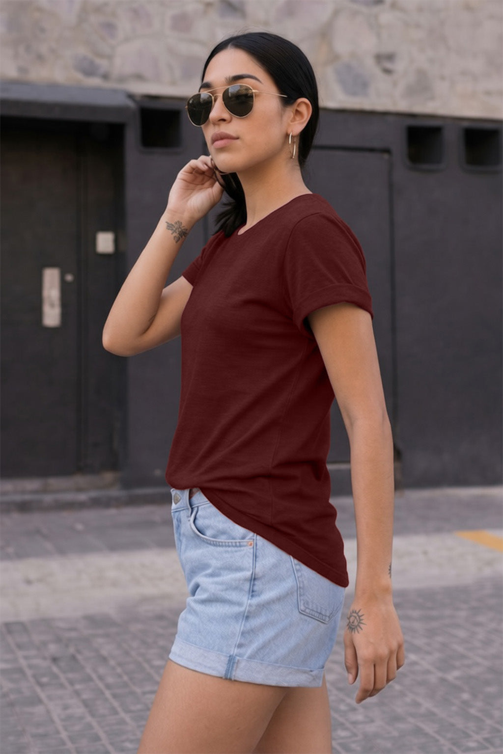 Maroon Plain Boyfriend Fit T-Shirt