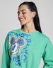 Donald Duck Graphic Printed Green Oversized Sweatshirt