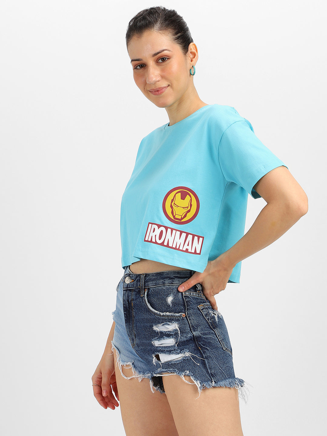 IRONMAN Blue Graphic Printed Crop-Top