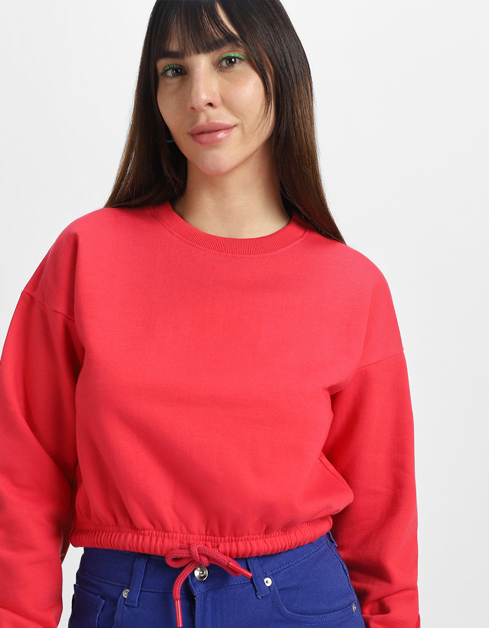 Plain Magenta Oversized Cropped Sweatshirt