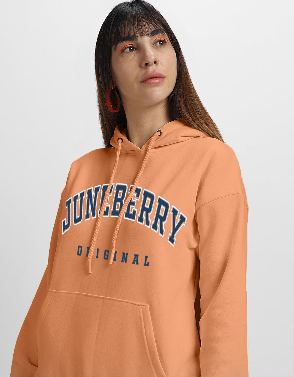 Juneberry Original Orange Graphic Printed Oversized Hoodie