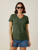 Olive Plain V-Neck Regular Fit T-Shirt