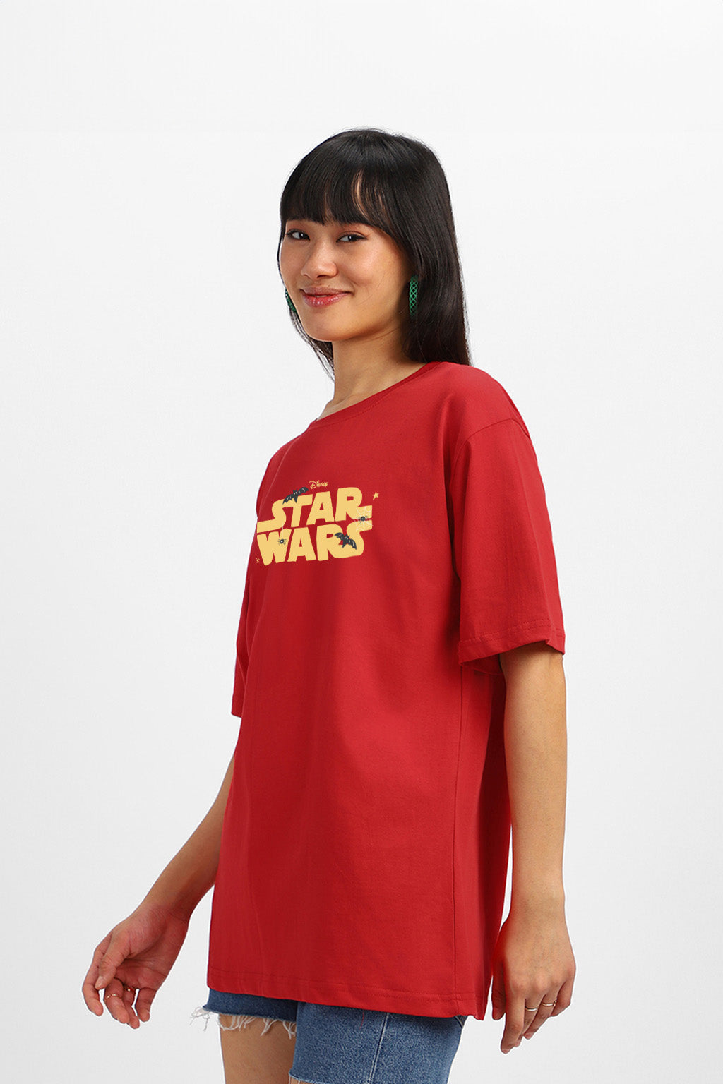Star War Red Oversized Front Typo Graphic Printed T-Shirt