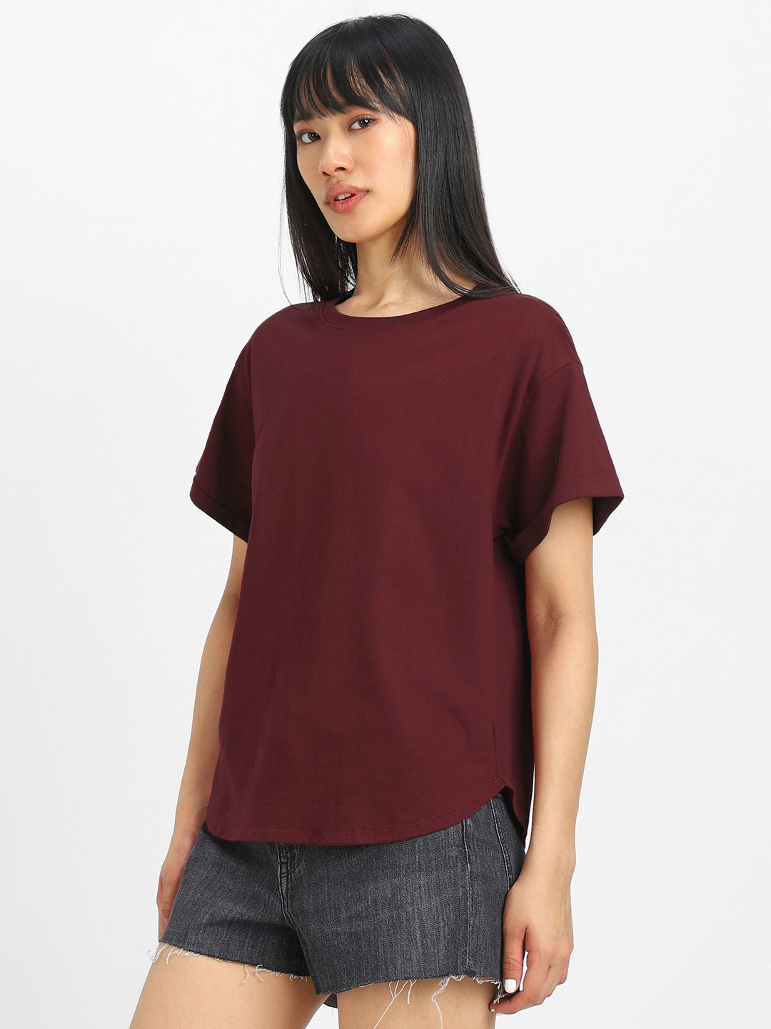 Maroon Plain Boyfriend Fit T-Shirt