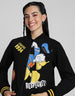 Donald Duck Graphic Printed Regular Fit Black Zipper Jacket