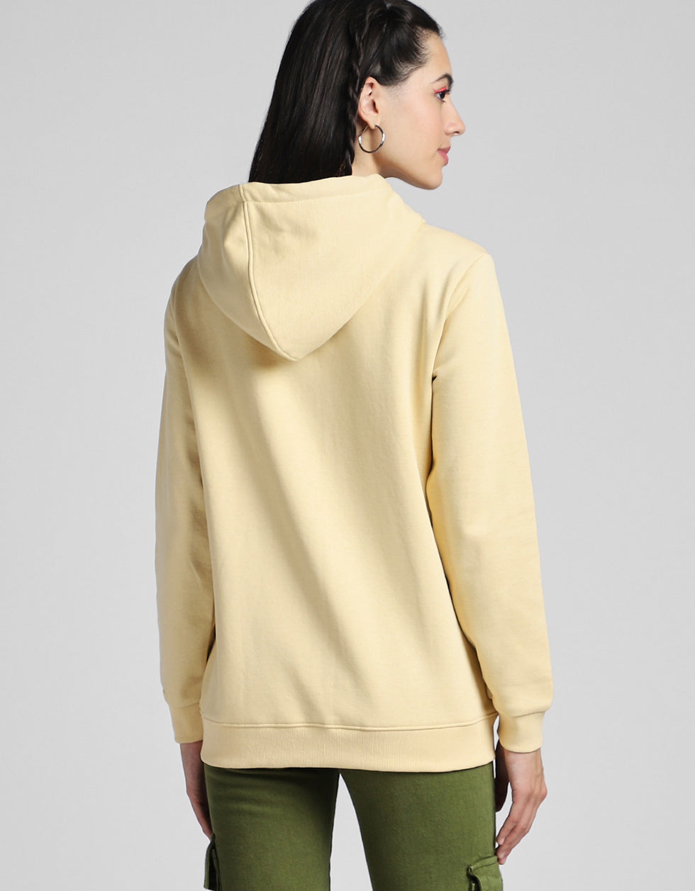 Plain Hooded Regular Fit Beige Zipper Jacket