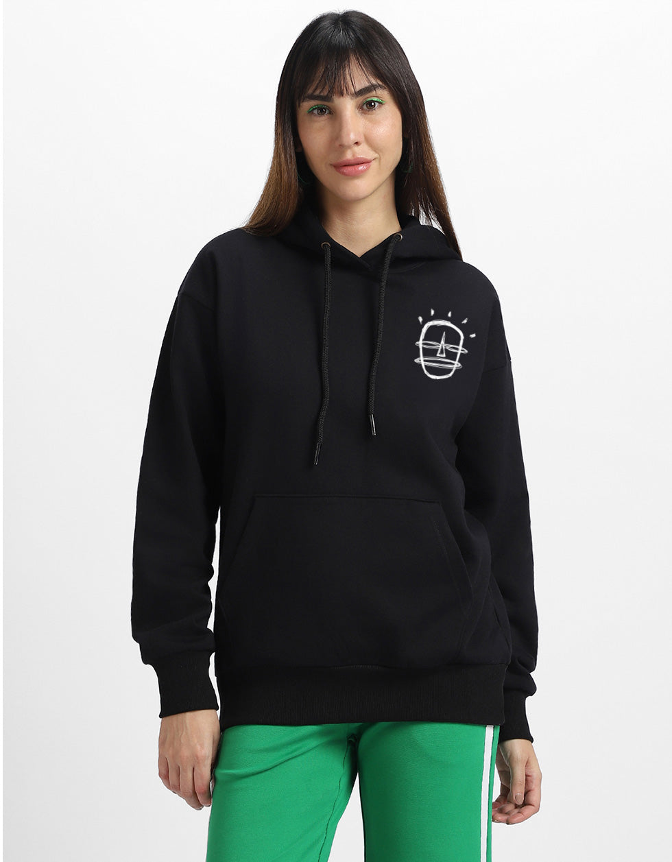 Happy Guy Black Regular Fit Back Printed Hoodie