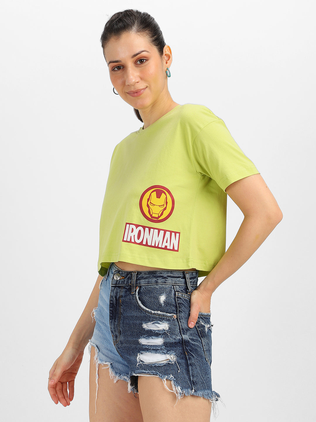 IRONMAN Yellow Graphic Printed Crop-Top
