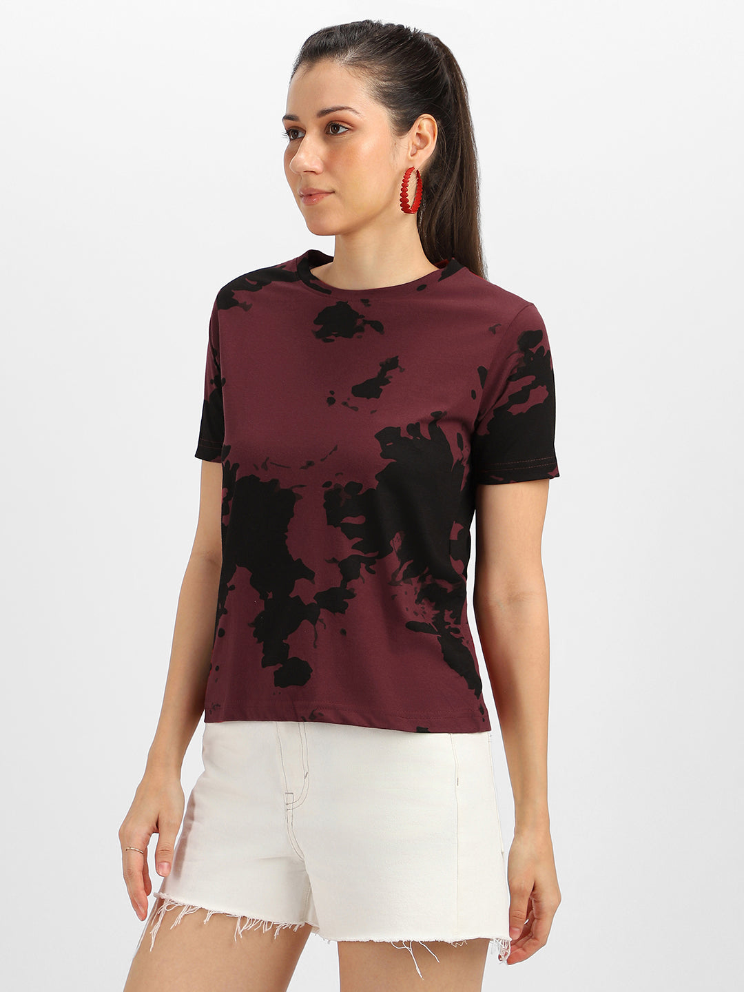 Maroon Regular Fit Graphic T-Shirt