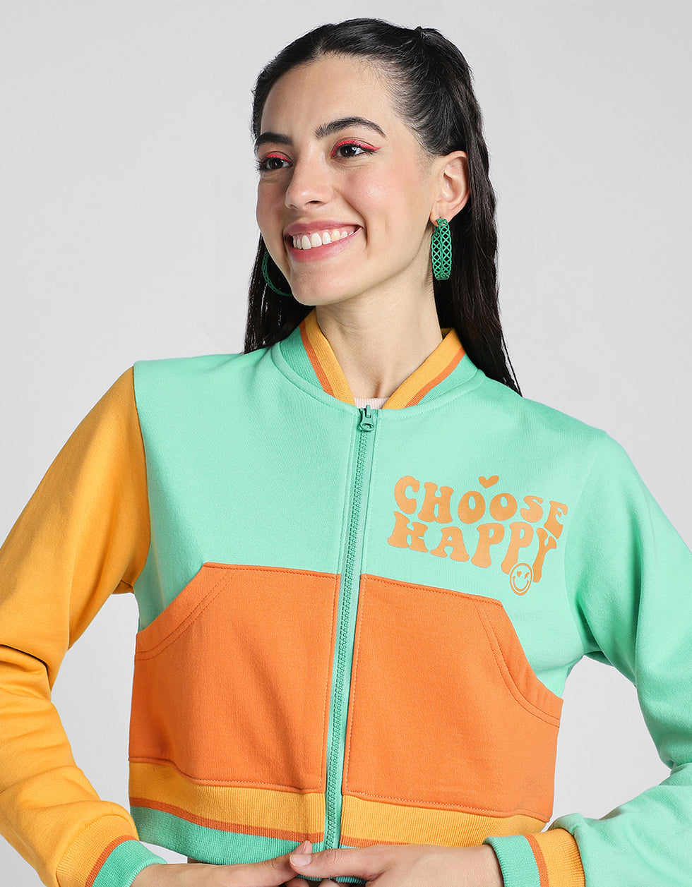 Choose Happy Multicolor Color Blocked Regular Fit Zipper Jacket