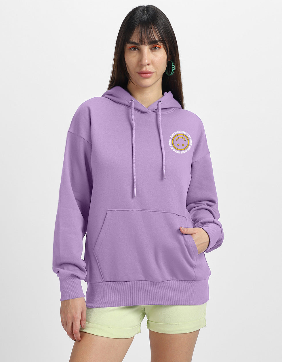 Upside Down Printed Lilac Regular Fit Hoodie