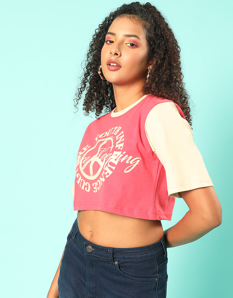Youth Culture Magenta Graphic Printed Crop-Top