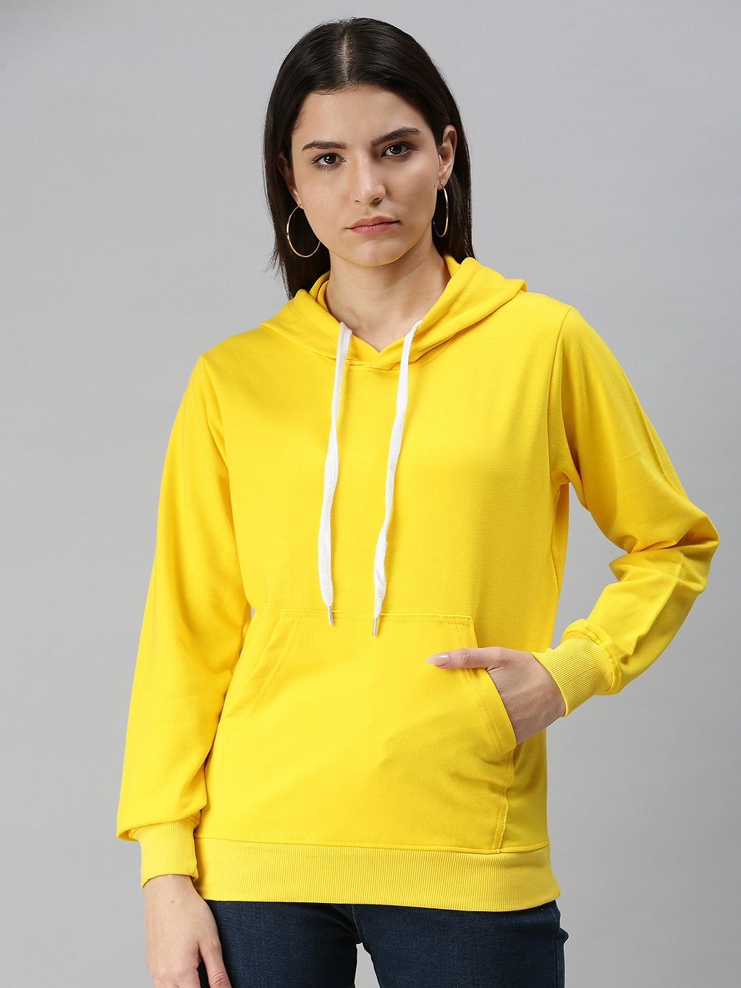 Plain Lemon Yellow Regular Fit Hoodie