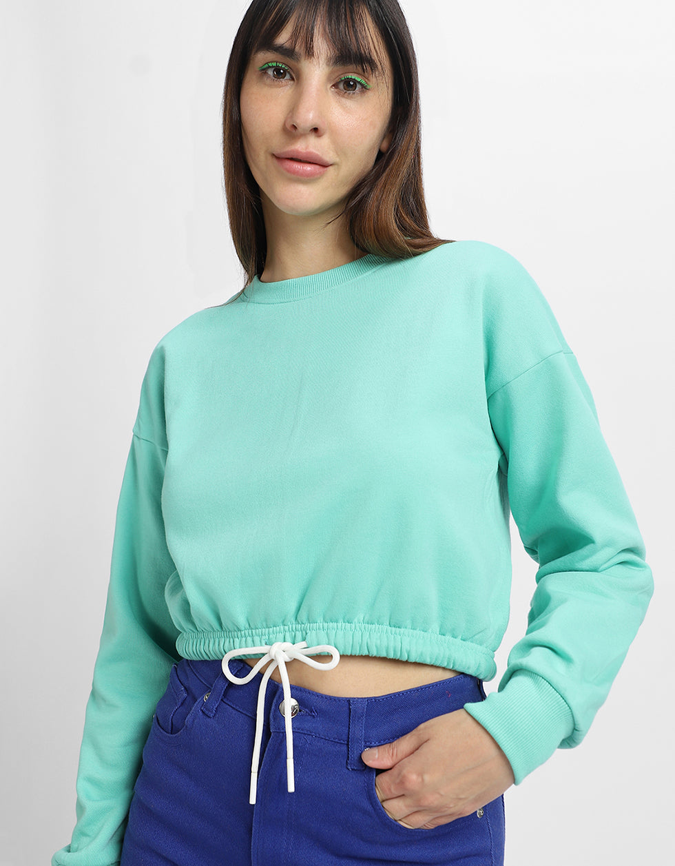Plain Green Oversized Cropped Sweatshirt