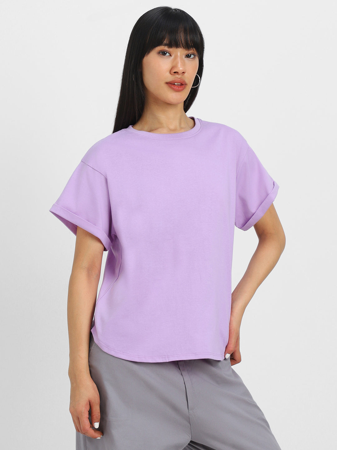 Lilac Plain Boyfriend Fit T-Shirt