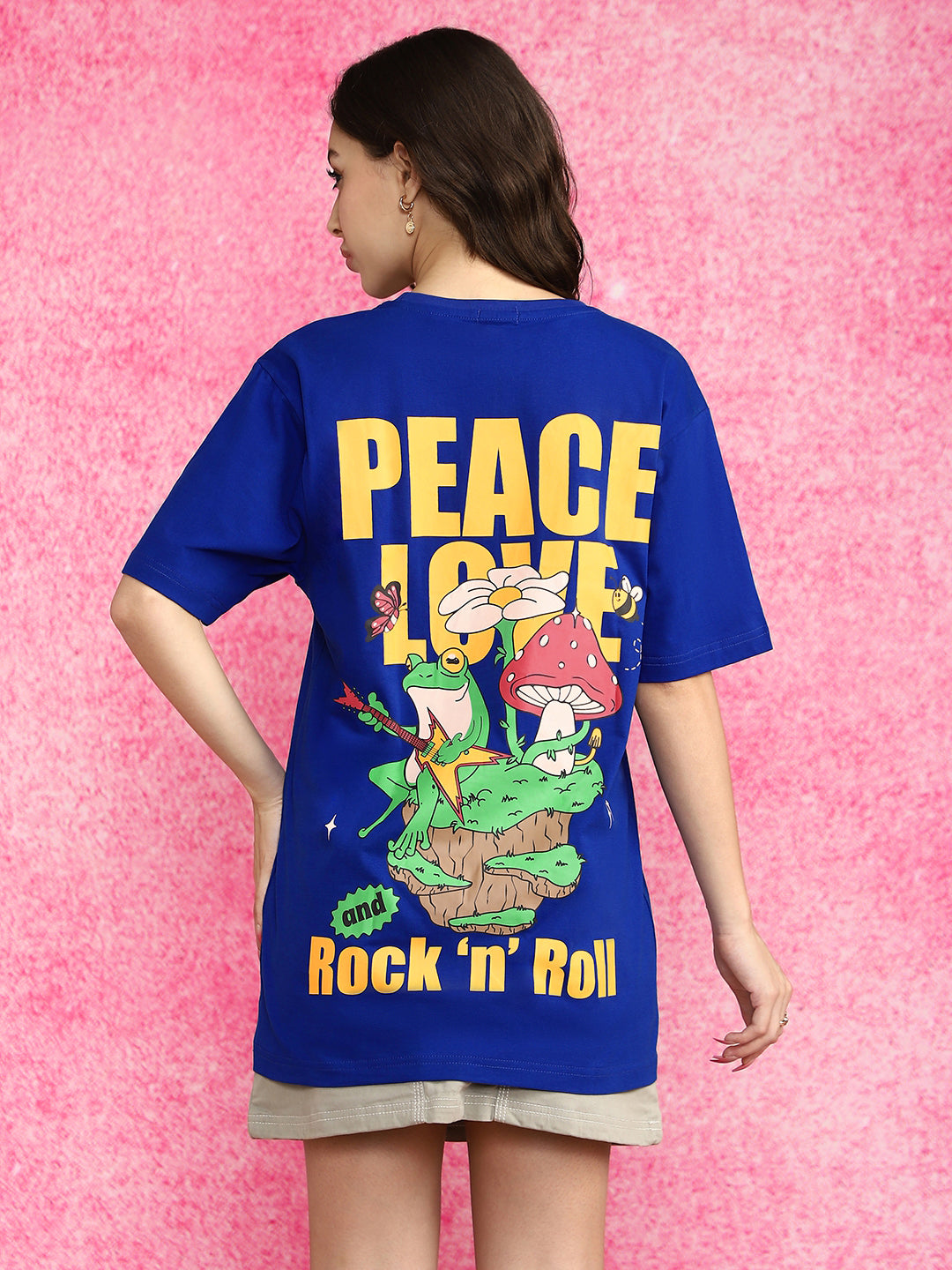 Rock And Roll Royal Blue Oversized Fit Graphic T-Shirt