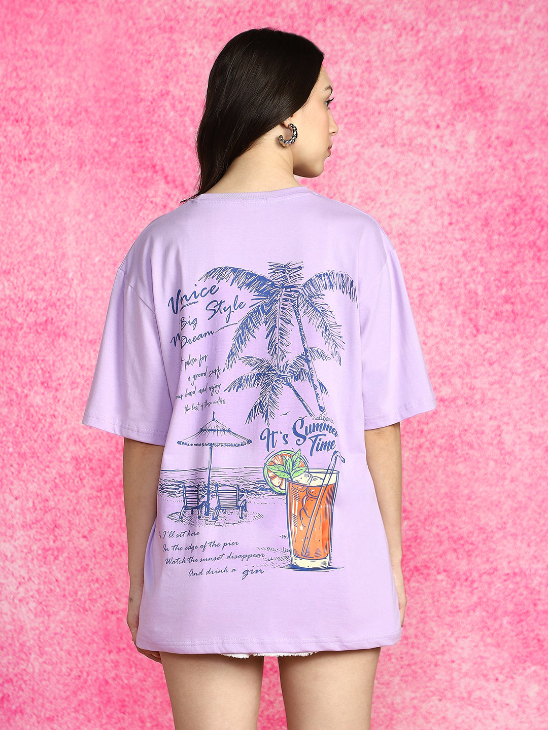 Summer Time Lilac Oversized Graphic Printed T-Shirt