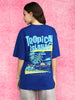 Tropical Island Royal Blue Oversized Fit Puff Printed T-Shirt