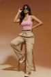 Beige Active Wear 4 Pocket Knitted Cargo Track Pant