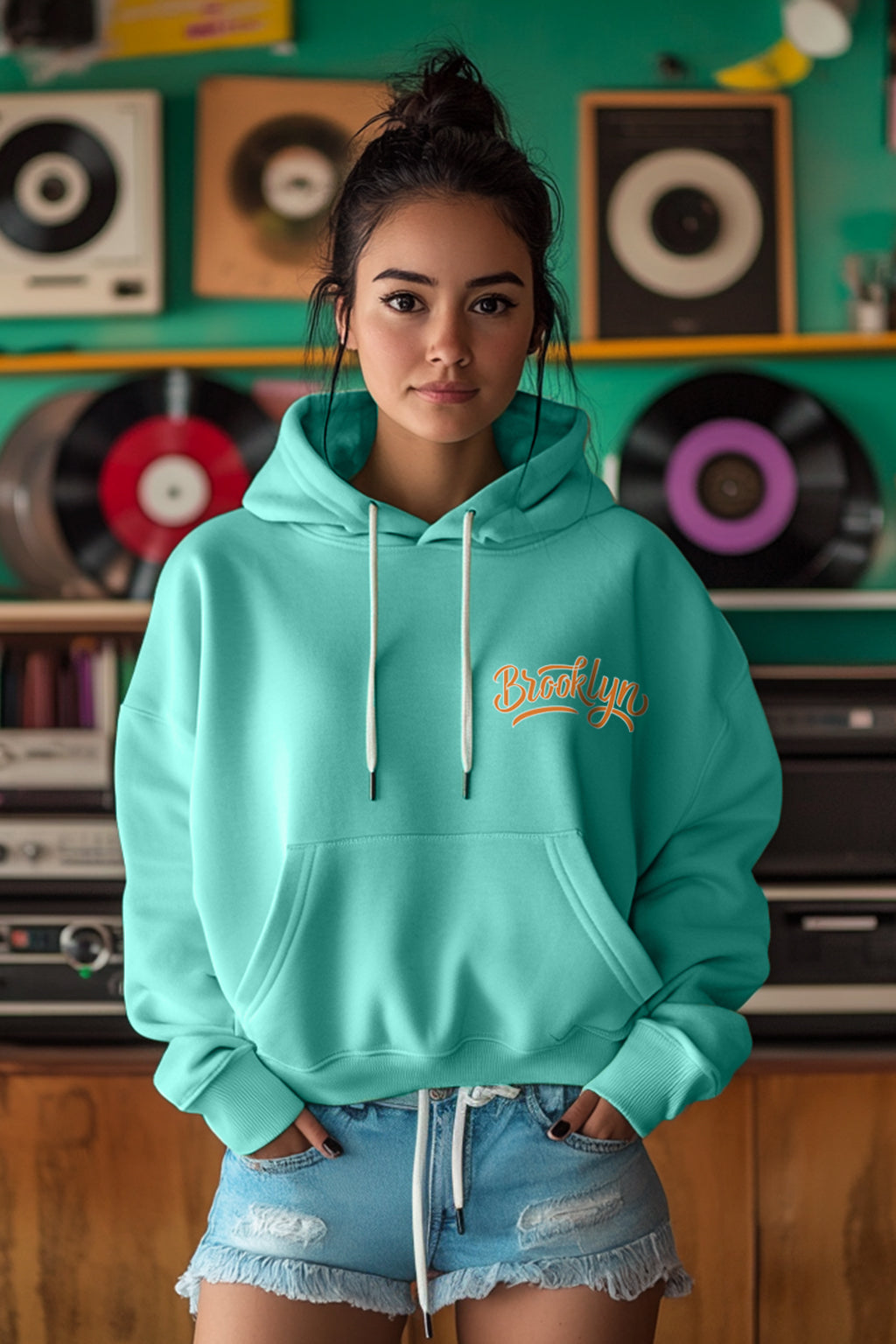 Brooklyn Printed Lime Green Oversized Hoodie